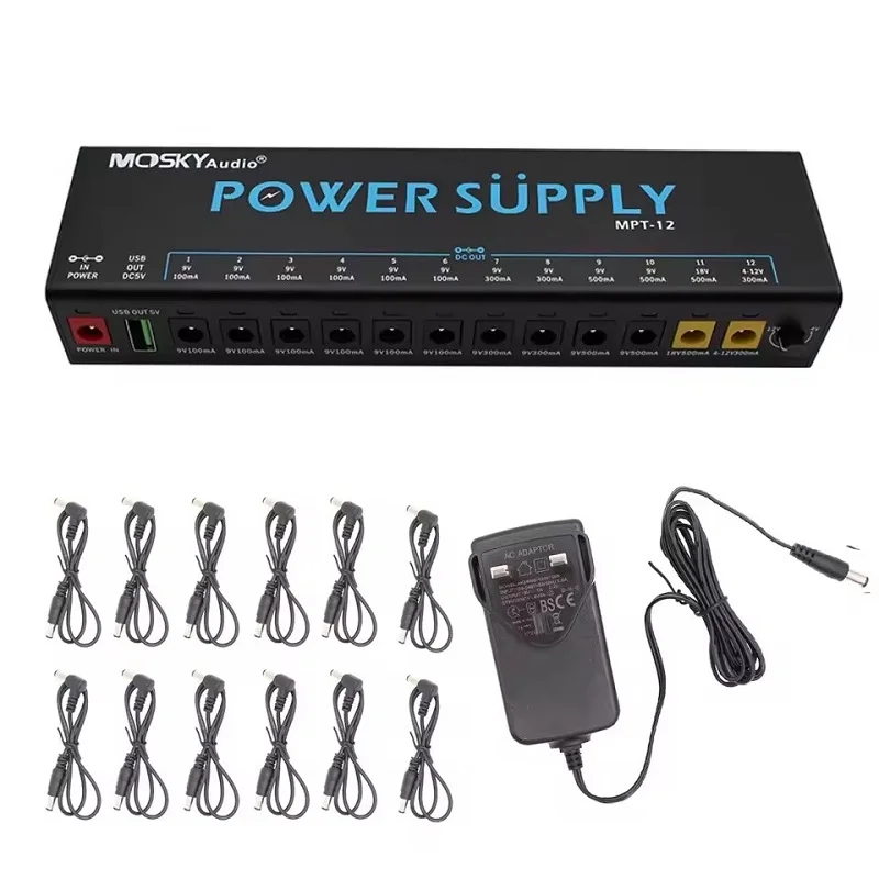 MOSKY MPT-12 Guitar Effect Pedal Power Supply 12 Isolated DC Outputs/5V USB Output for 9V 12V 18V Protection Guitar Accessories view 3