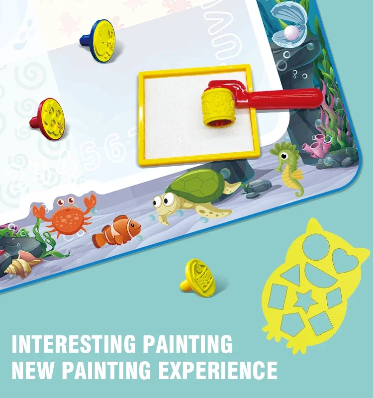 Large Reusable Water Drawing Mat for Kids - Clear Colorful Painting Reusable Educational Doodle Rug Toy Set