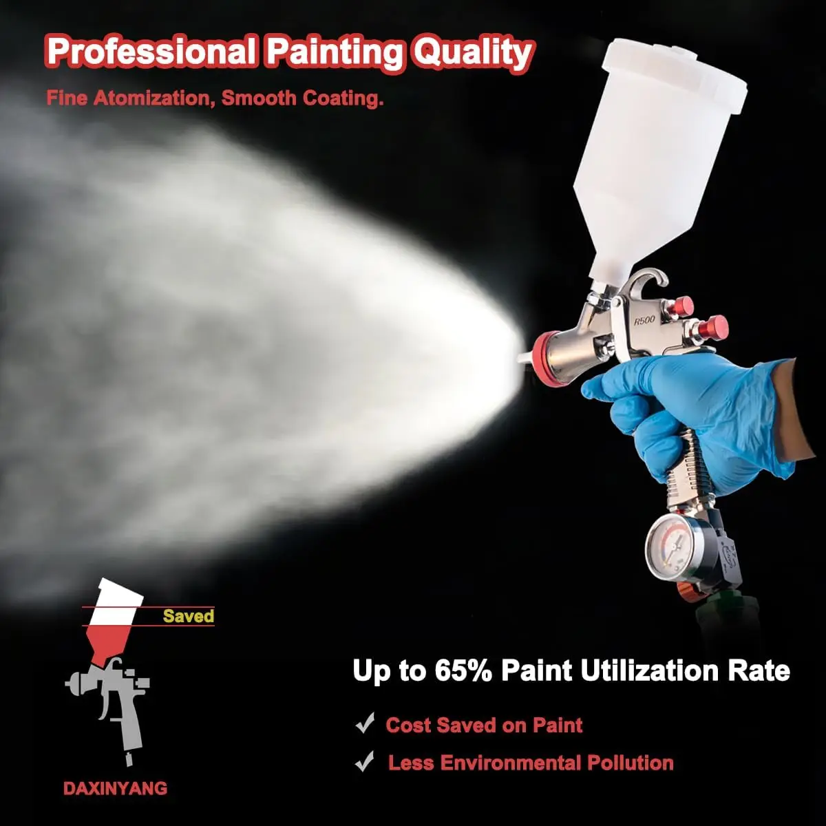 Daxinyang R500 Lvlp Air Spray Gun With Air Regulator & Water Oil Separator, 1.3Mm Paint Guns Automotive,Car Paint Gun