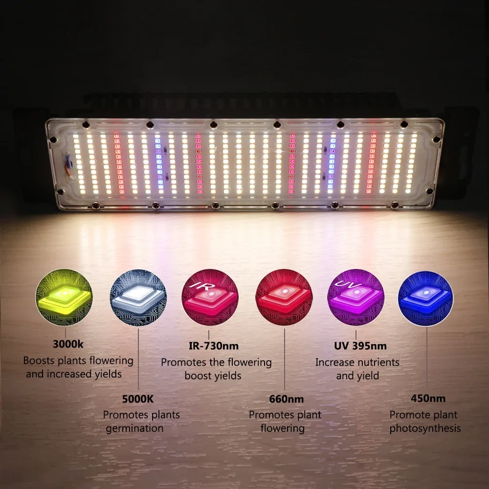 50 واط الطيف الكامل LED نمو النبات مصباح ضوء ذكي مقاوم للماء مع يعتم التبديل وخطاف للخضروات والزهور