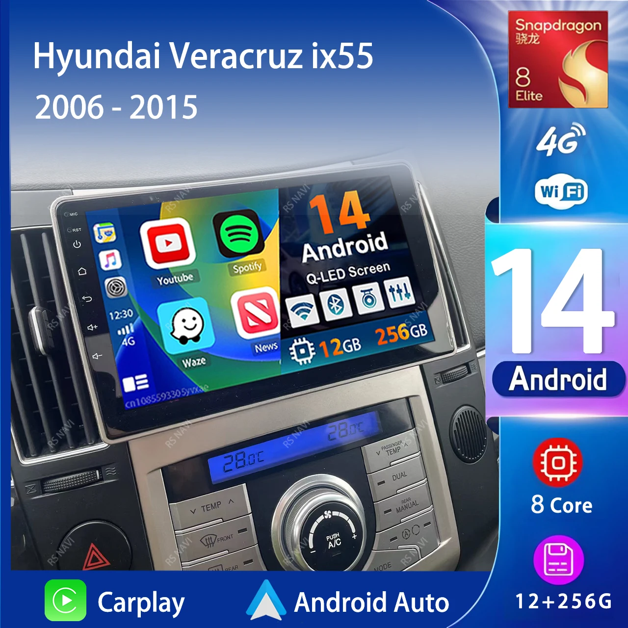 

Android 14 Carplay Auto WIFI+4G Car Radio Multimedia Player For Hyundai Veracruz ix55 2006-2015 Autoradio Stereo 2din Head Unit