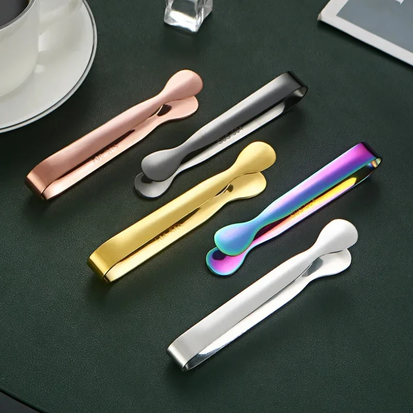 for Silicone Tongs Pliers Stainless Steel Tongs Pink Kitchen Accessory Edges Smooth With Clip Mini Tableware Food Cube Ice Bar.