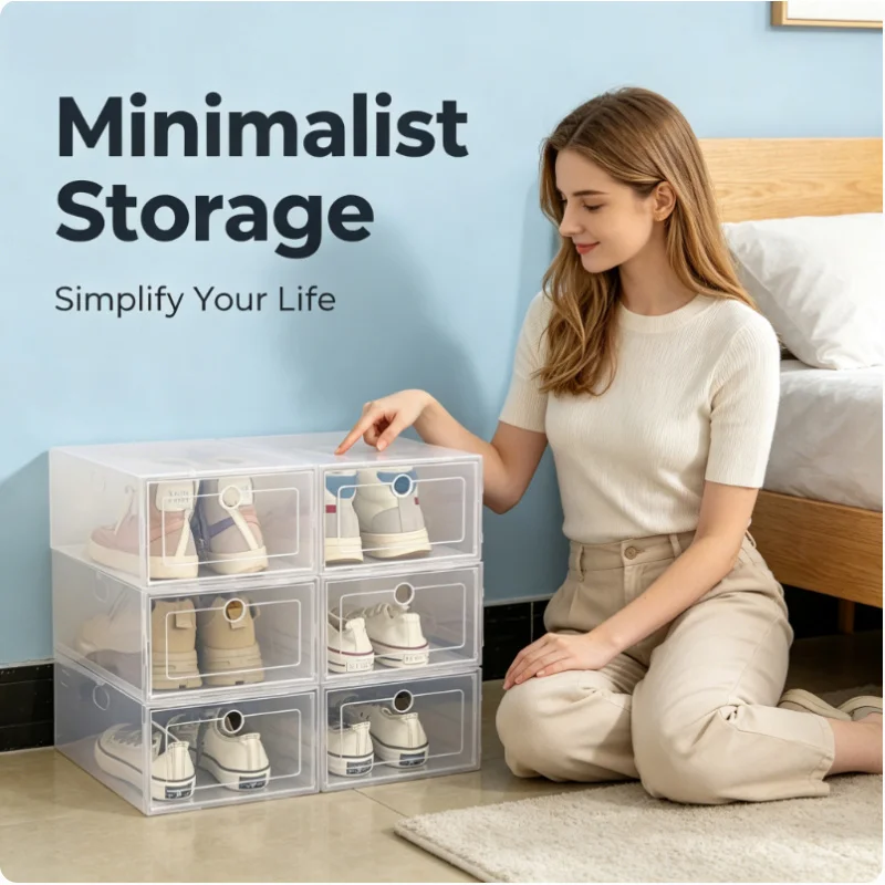 Stackable Clear Shoe Storage Boxes 6Pcs Dustproof Sneaker Organizer Household Closet Entryway Women Shoes Container