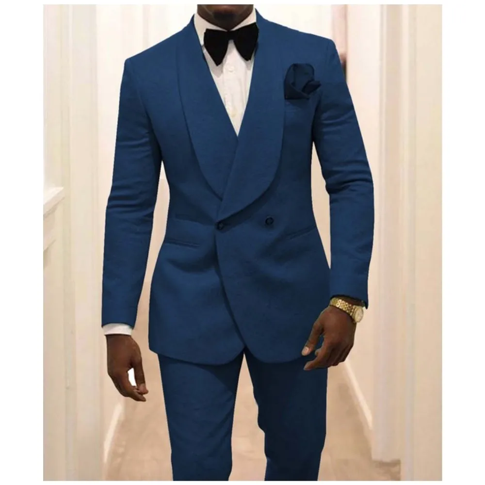 

Tailored Made Men Suits 2PCS Jacquard Shawl Lapel Tuxedos Slim Blazers Wedding Groomsmen Best Man Jacket+Pants Costume Homme