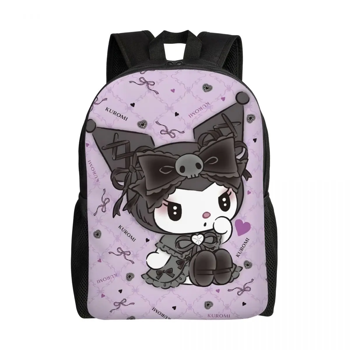 

Пользовательские аниме серые рюкзаки Kuromi для мужчин и женщин, школьная сумка для студентов колледжа, подходит для 15-дюймовых сумок для ноутбуков