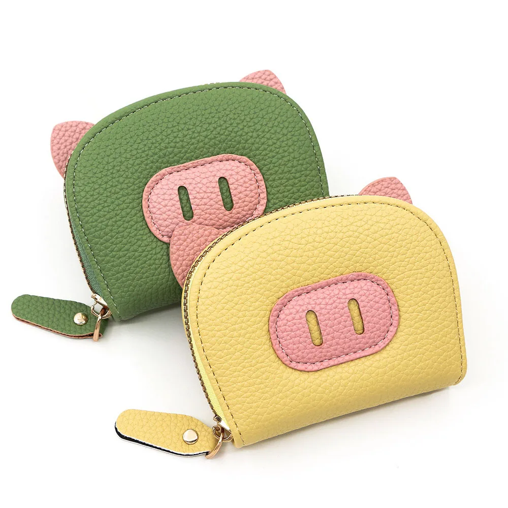New Cute Contrast Color Pig Pattern Leather Women Coin Purse Clutch Card Holder Mini Wallet Zipper Purse For Ladies Daily Use