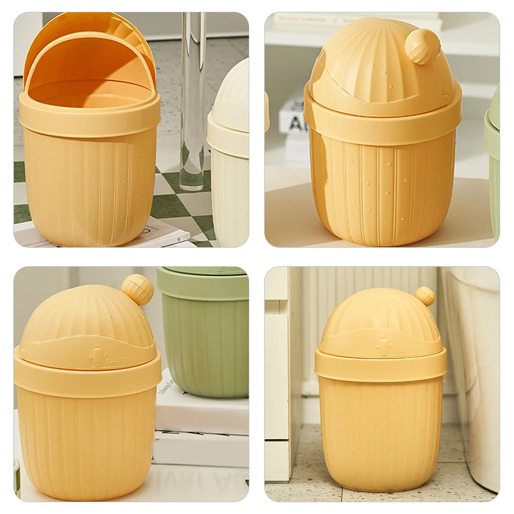 Cute Vanity Waste Bin Mini Cactus Garbage Can Tiny Plastic Storage Bin Waste Container Green