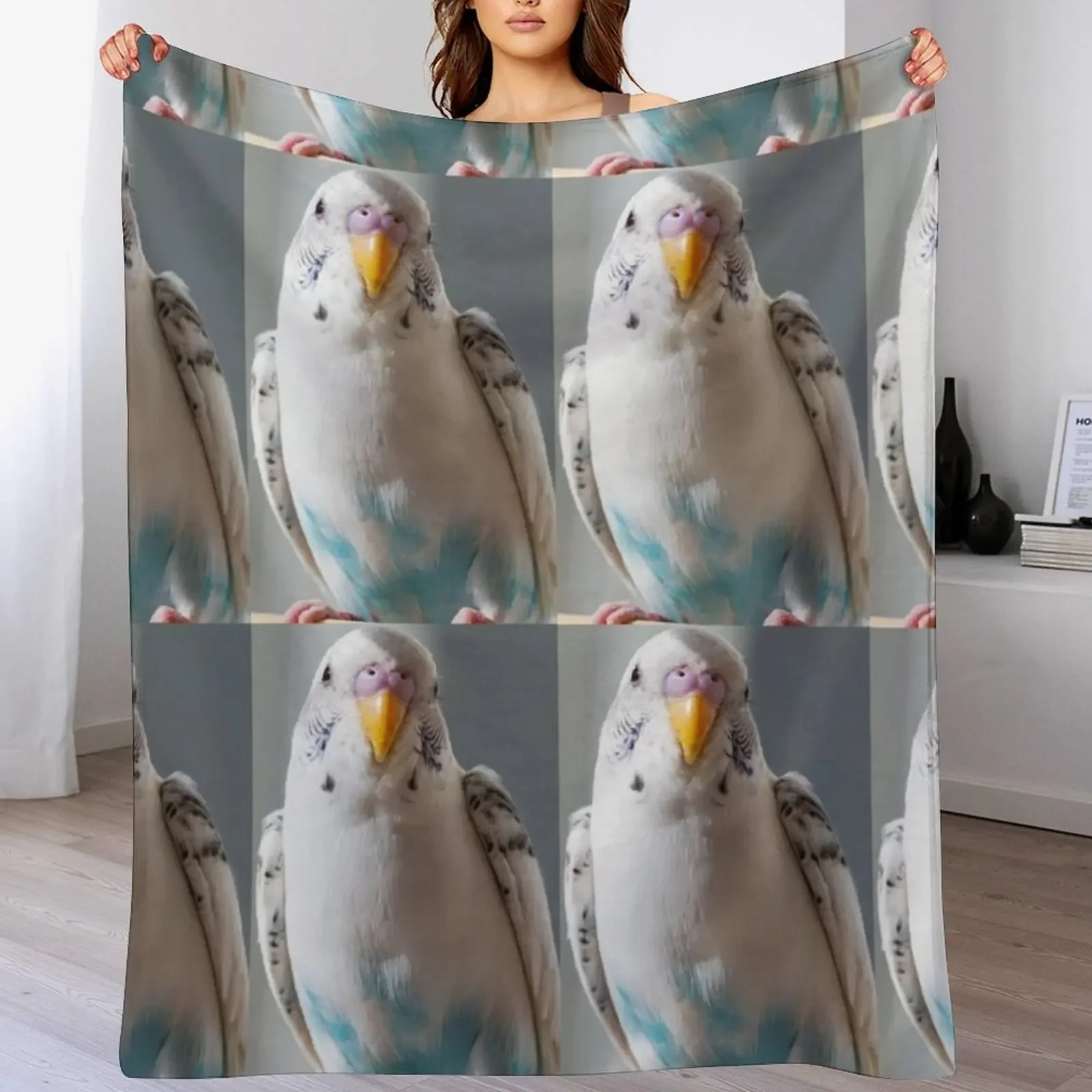 

White and Blue Parakeet Throw Blanket Fade Resistant Durable Throw Blanket