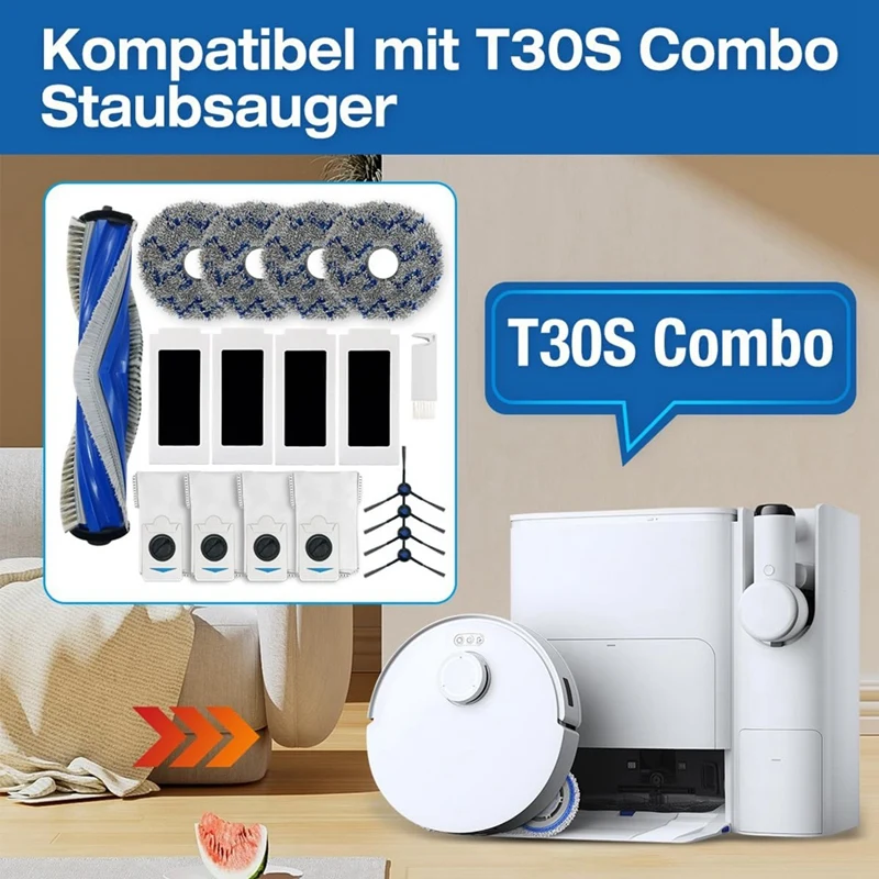 ABJI-Pièces de rechange pour Ecovacs Deebot T30S ChlorRobot, aspirateur, brosses latérales principales, tampons de vadrouille HEPA Pound, sacs à poussière