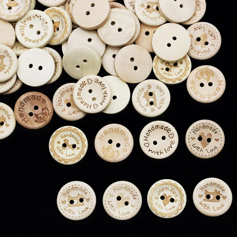 

(80 Pcs/pack) 2cm Love Wood Button Multi Style Mixed Packaging Clothing Sewing Accessories Handmade DIY Home Furnishings