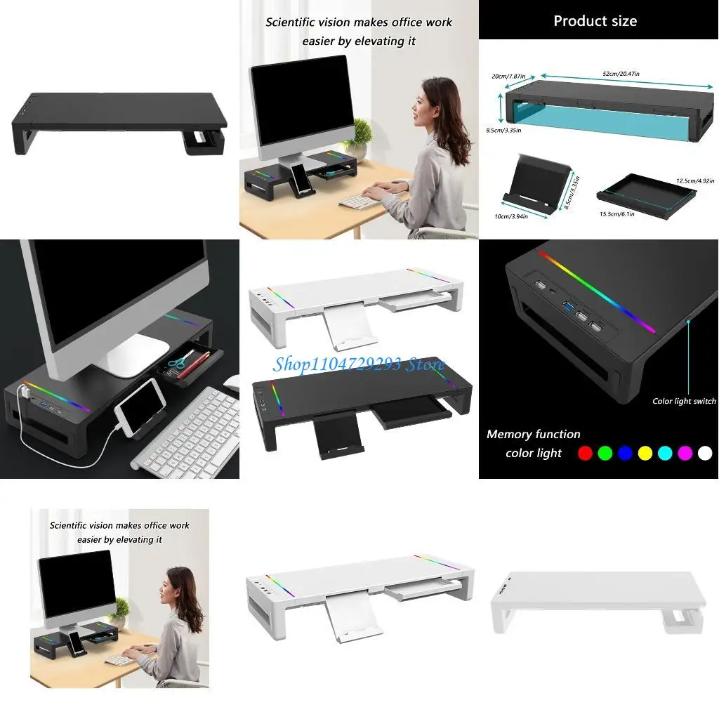 

Y2GD Comprehensive Computer Monitor Stand With RGBs Lights USB Charging Storage Compartment And Height Adjustability