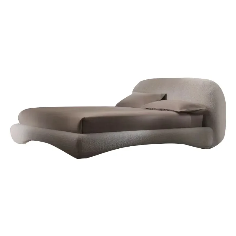 

Italian minimalist fabric solid wood double bed, double bed model room villa master bedroom