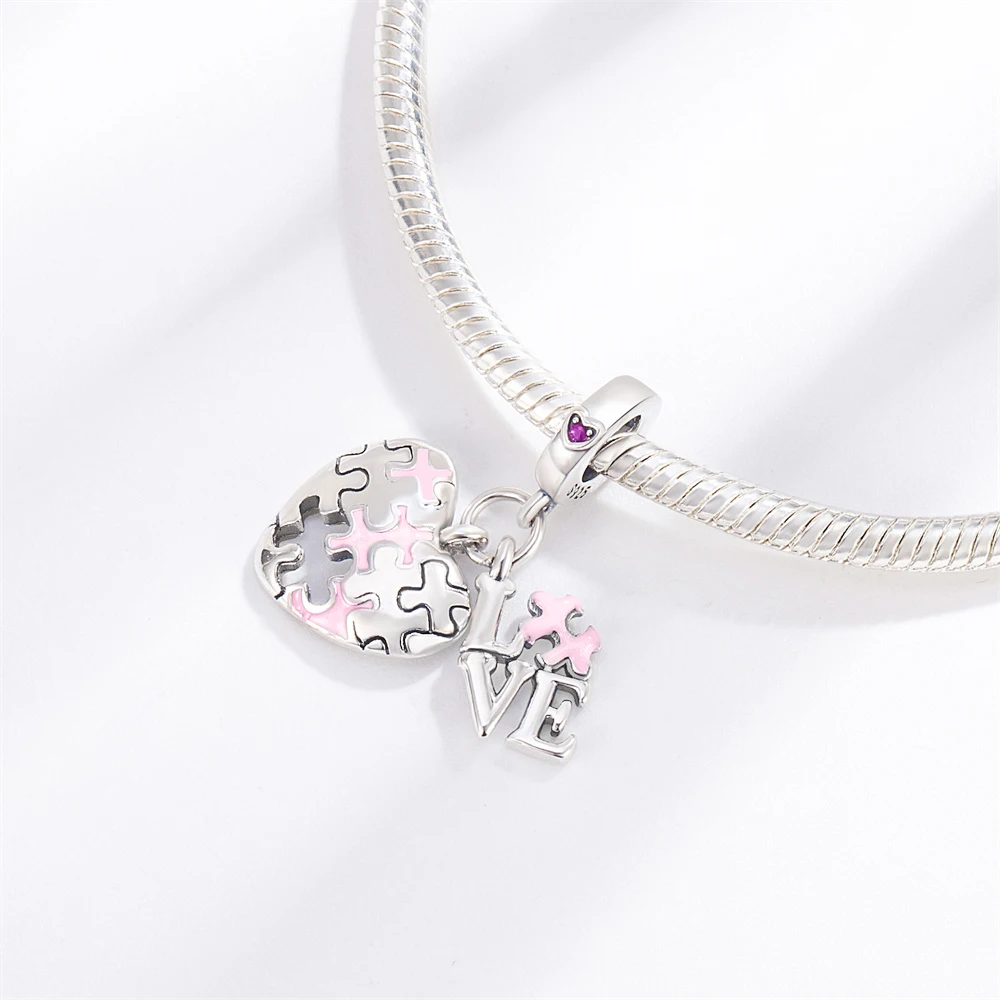 Pan Charms Original Love Heart Jigsaw Puzzle Dangle Charm Bracelet Pendant Jewelry