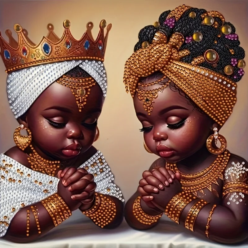 African Little Angels Praying Oil Painting By Numbers on Canvas Wall Decoration for Living Room Bedroom Handmade Hobby Gift