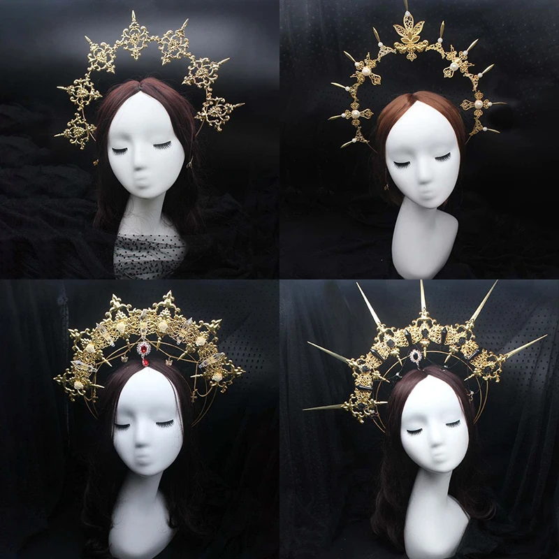 Lolita Spiked Halo Crown Beaded Chain Tiara Gothic Headband Luxury Accessories Headwear Diy Materials Package