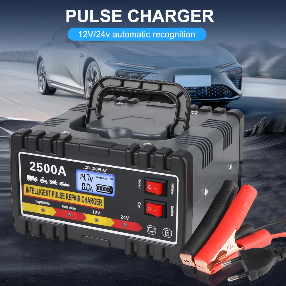 12V24V 220W For Car Motorcycle Lead-acid Battery Fast Charger Intelligent Pulse Repair Charger Digital LCD Display EU Plug