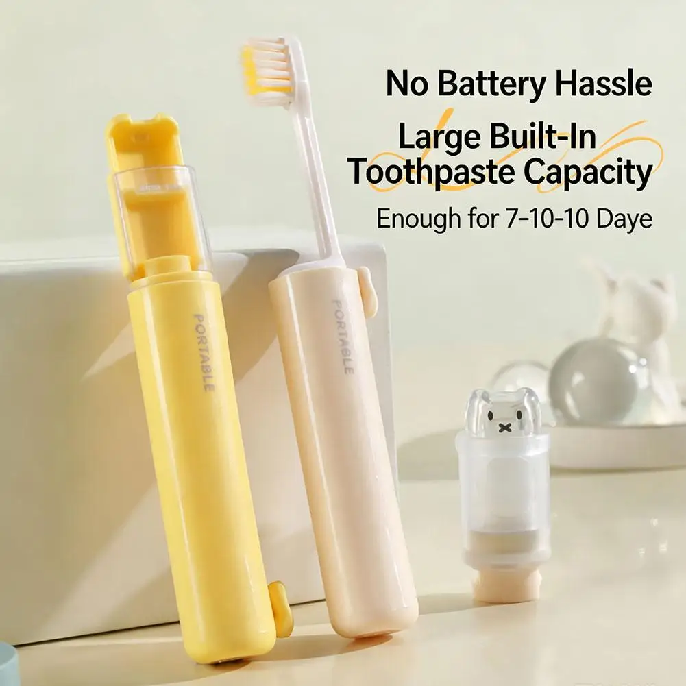Portable Travel Toothbrush 2 In 1 Folding Toothpaste Storage Integrated Soft Bristle Oral Cleaning Brush For Business Travel