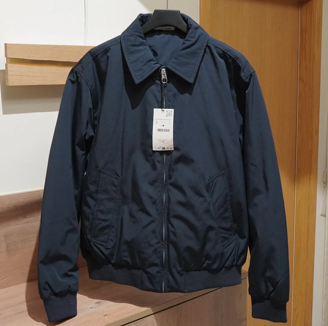 

European and American Fashion Men's Solid Color Simple Short Lapel Quilted Jacket Executive Thick Jacket Navy Blue Cotton Coat