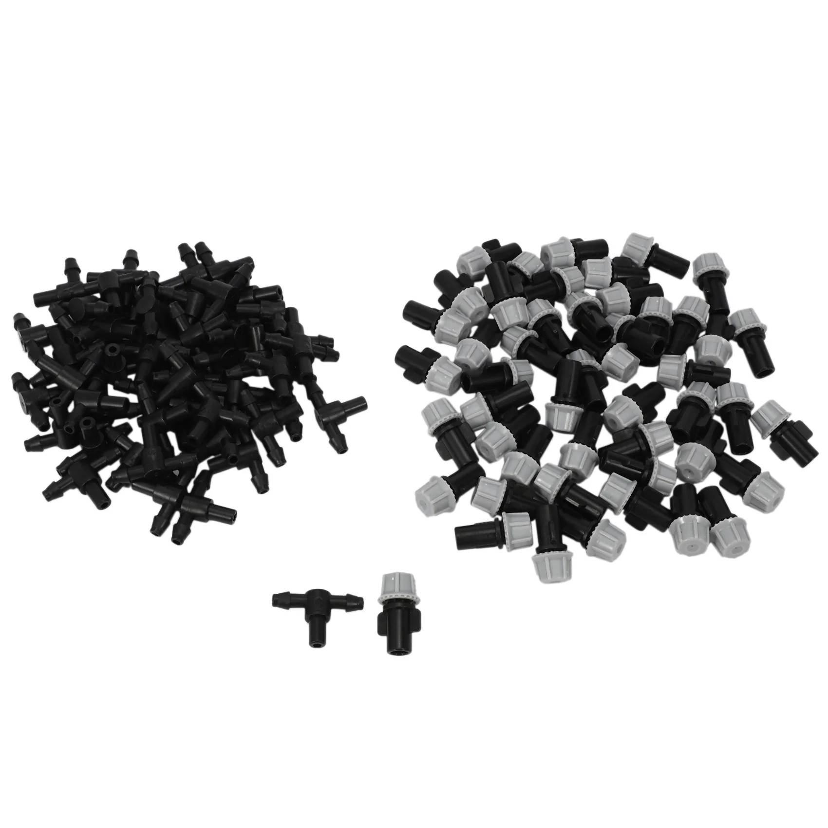 

ABFS 4 Pcs Garden Hose Pipe One Way Adapter & 100 Pcs Adjustable Atomization Dripper Atomization Connection Tee Joint