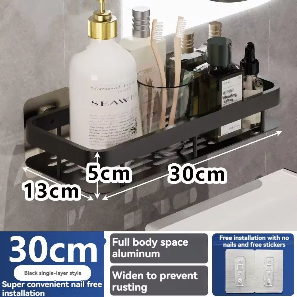 

Квадратная алюминиевая угловая полка для ванной комнаты, настенное пространство на присоске, прямоугольная, без перфорации, для душевой комнаты