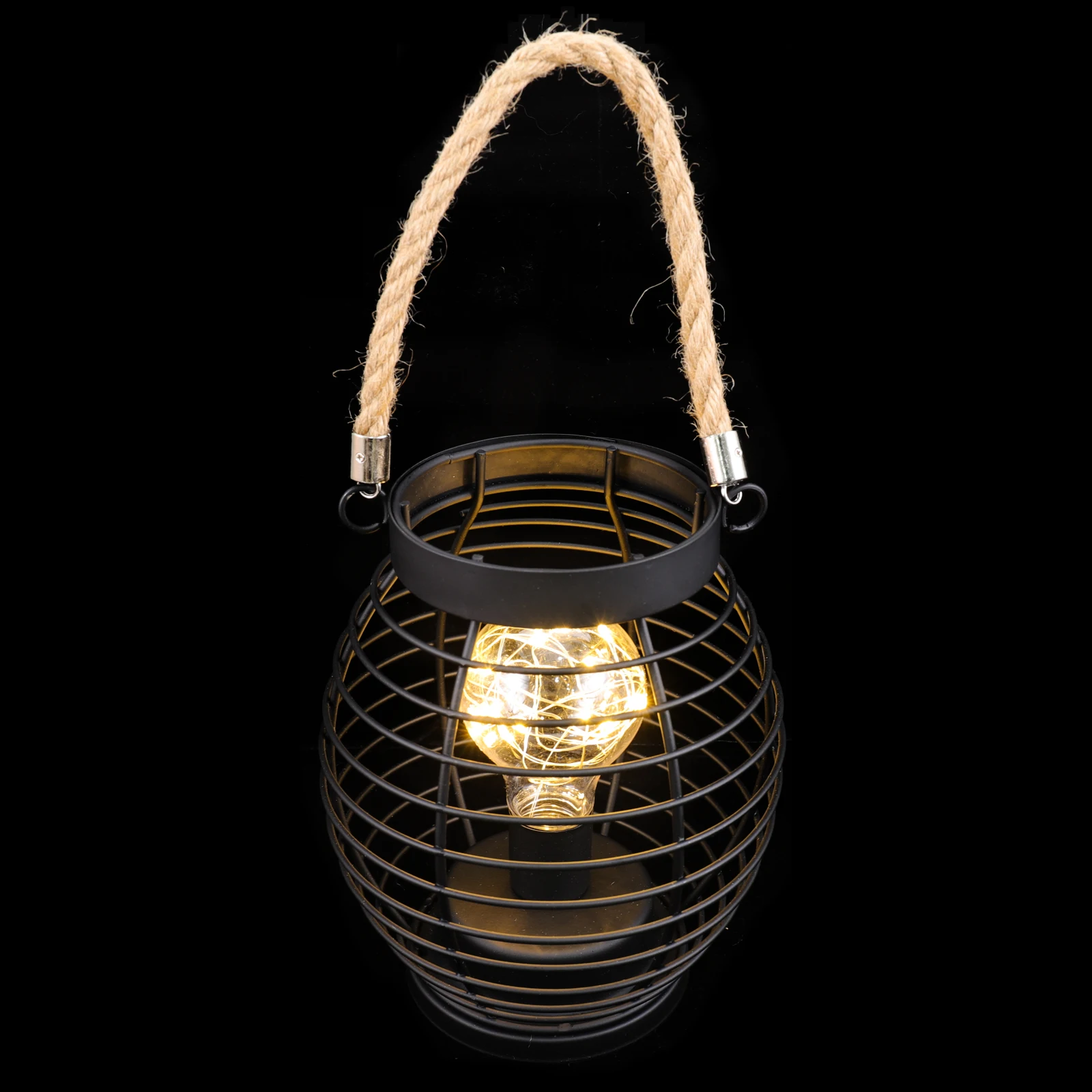 

Rustic Iron Cage Lantern Lamp for Home Yard Garden Decorative Hollow Design Sturdy ABS Metal Table Lights Night LED