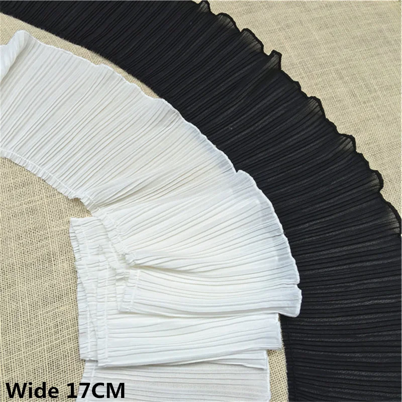 17CM Wide White Black Frilled Elastic Lace Fabric Needlework Ruffles Fringe Ribbon Dress Hemline Curtains Apparel Sewing Decor