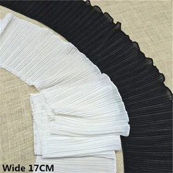 17CM Wide White Black Frilled Elastic Lace Fabric Needlework Ruffles Fringe Ribbon Dress Hemline Curtains Apparel Sewing Decor