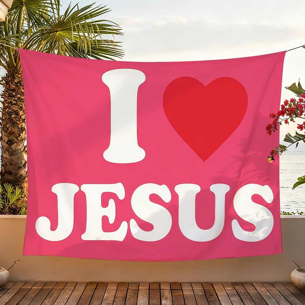 I Love Jesus Flag Tapestries Halloween For Classroom Dormitory Camping Picnic Party Cheering Home Indoor Outdoor Decor