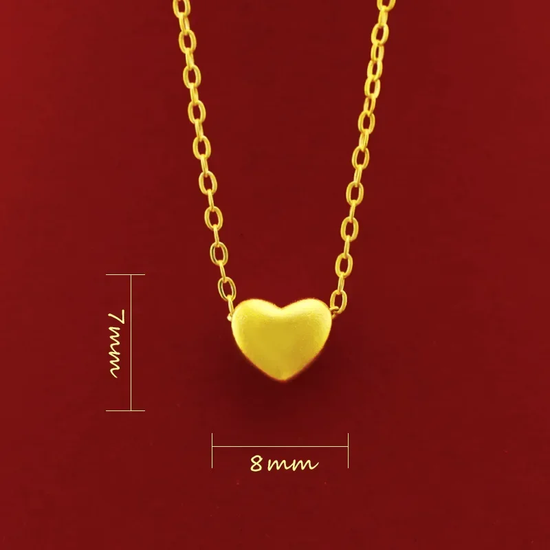 

9999 Real Gold 24K Fashion Matte Small Love Necklace Japanese and Korean Women's Collarbone Necklace