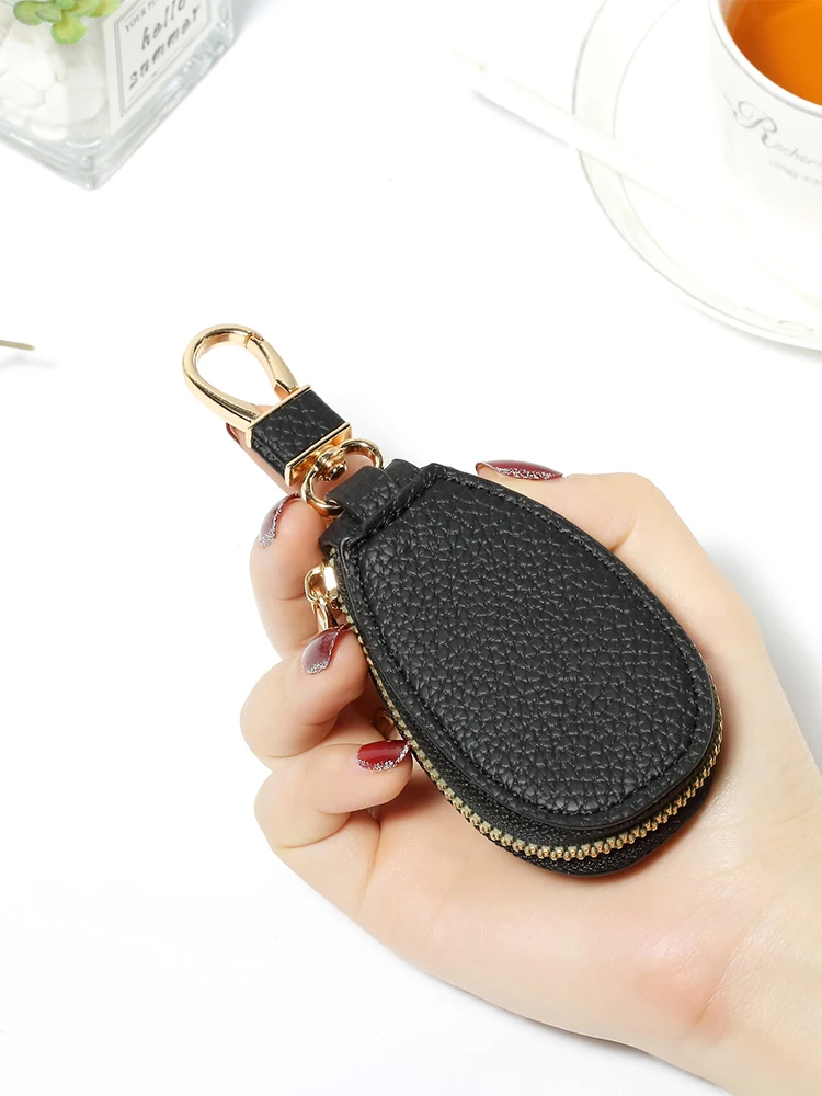 PU Leather Key Bag Simple Compact Large Capacity Multifunctional Keychain Storage Bag for Men and Women