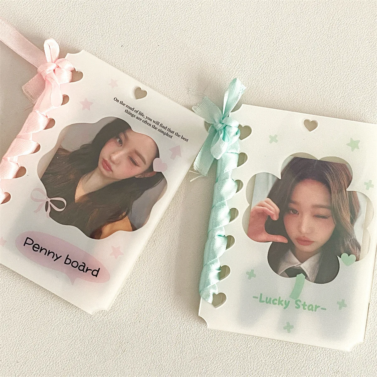 Kawaii Ballet Style Lace Ribbon 3 inch Acrylic Kpop Photocard Holder Photo Card Holder Bag Decorative protective case Pendant