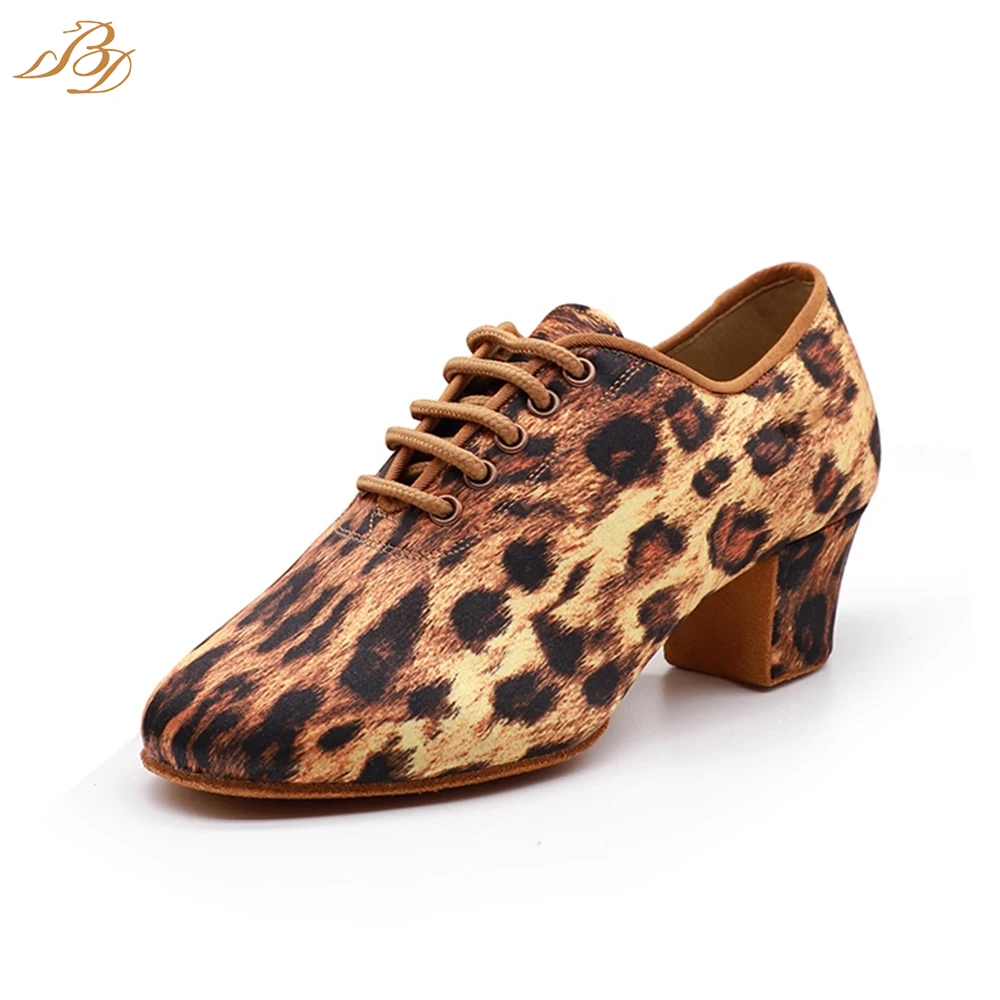 Performance Latin Dancing Shoes for Women Salsa Dance ShoeLeopardFitness BreathableSocial DancingSneakers Ladies Sports BDT1-B