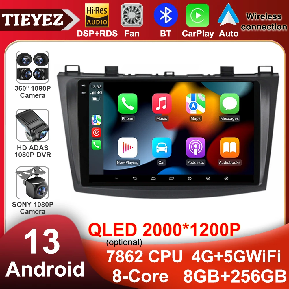 

9" Android 13 For Mazda 3 2009-2013 Car Radio Multimedia Player Stereo Navigation Carplay Speakers Head Unit Video Audio GPS