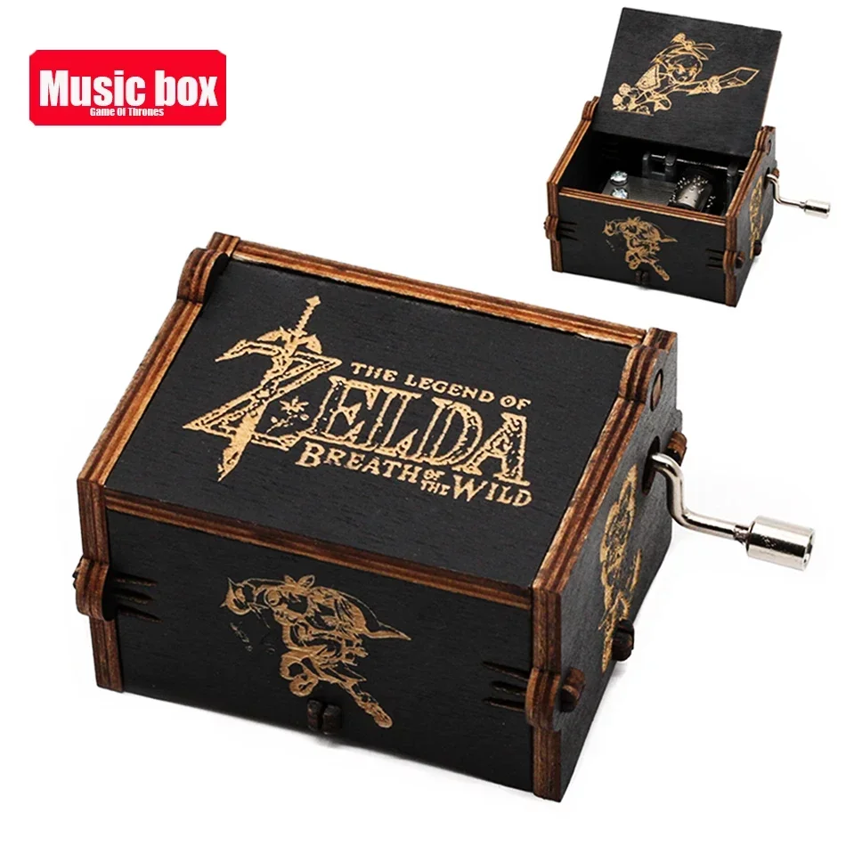 2 colors Antique carved Wooden Hand Crank The legend Zelda Music Box One piece figure Christmas Birthday Gift