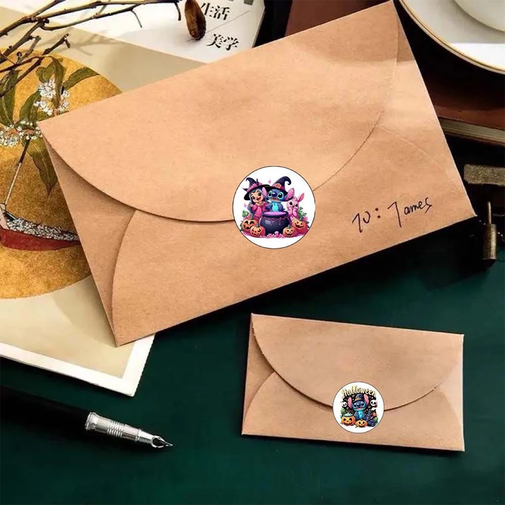 500pcs/롤 할로윈 스티치 디즈니 씰링 스티커 만화 크리 에이 티브 데칼 어린이 장난감 노트북 기타 전화 재미 있은 낙서 스티커