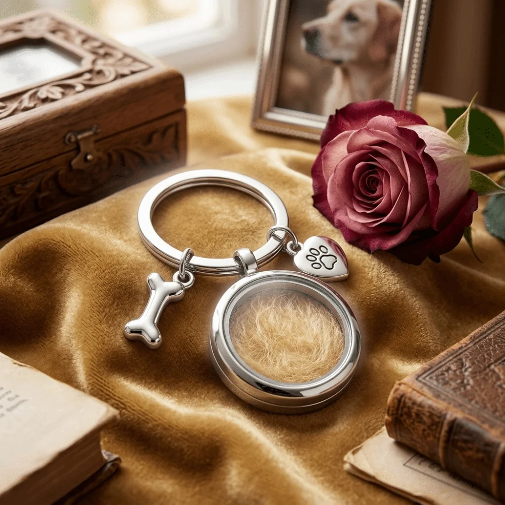 Steel Material Pet Memorial Keepsake Paw Print Charm Bone Charm Pet Memorial Keychain Photo Storage Ashes Storage