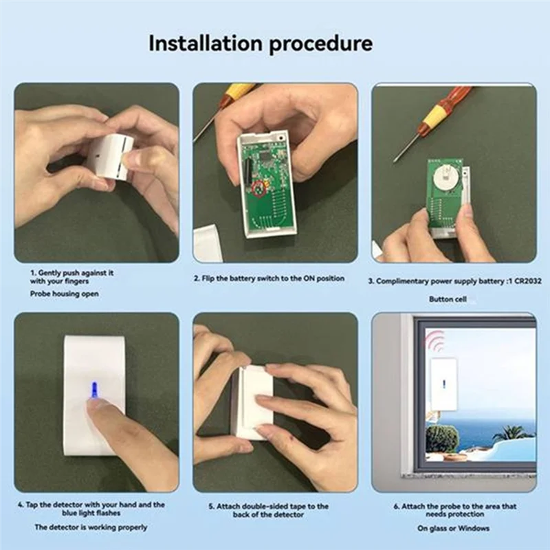ABSQ-Adjustable Sensitivity 433Mhz Wireless Vibration Glass Break Detector, 10Pcs, Compatible With Alarm Systems