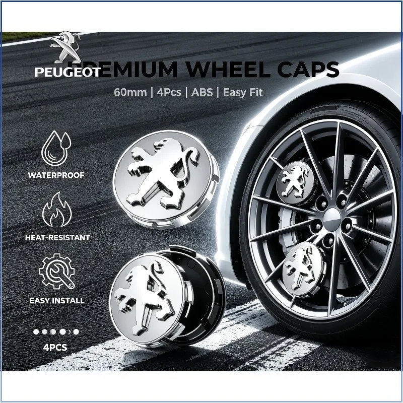 4PCS 60mm Car Wheel Center Hub Caps Protector Cover for Peugeot 108 406 407 408 206 207 208 306 307 308 508 Car Accessories