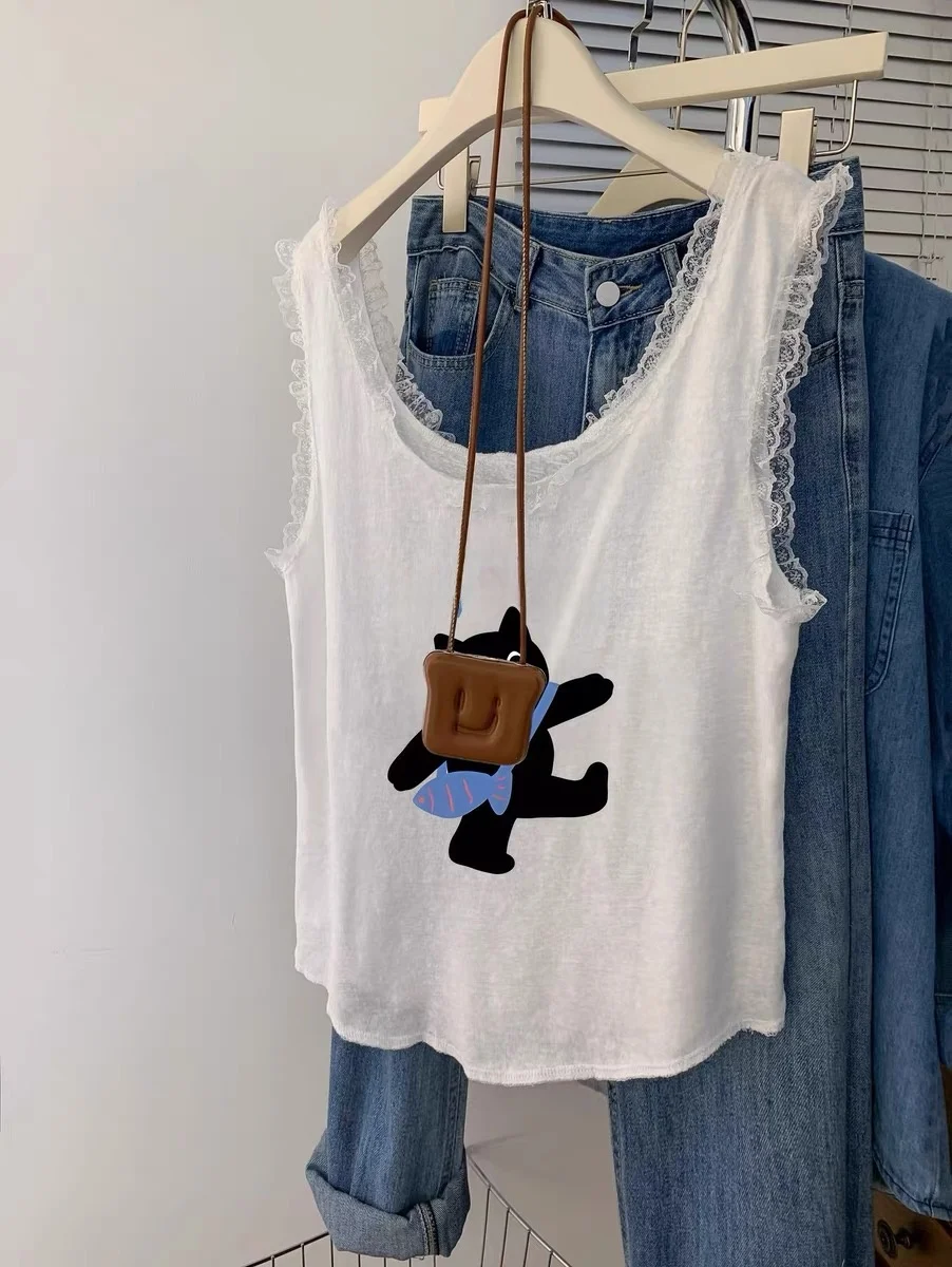 

Korean Style Vintage Lace Strap Vest Women Summer Sleeveless Inner Wear High Design Sensation Small Audience Outerwear Top