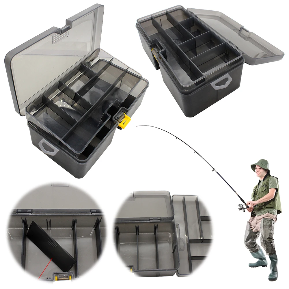 Scatola da pesca a doppio strato con divisori regolabili Scatola per accessori per esche artificiali Scatola per esche da pesca Strumento da pesca multifunzionale