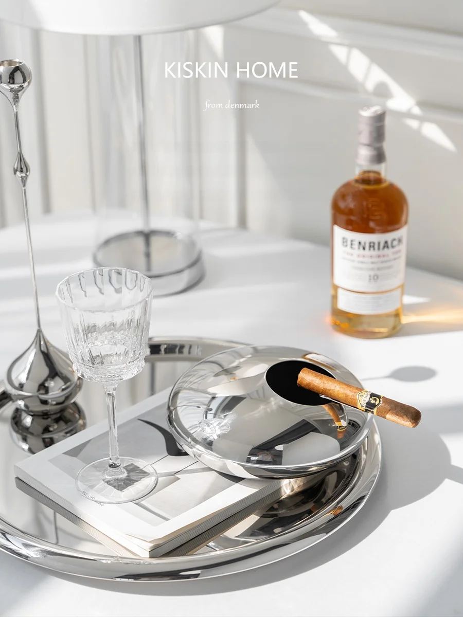 

Скандинавский роскошный декоративный поднос из нержавеющей стали для дома, кофейного столика, офиса, высококачественный, пылезащитный, с функцией тушения пожаров