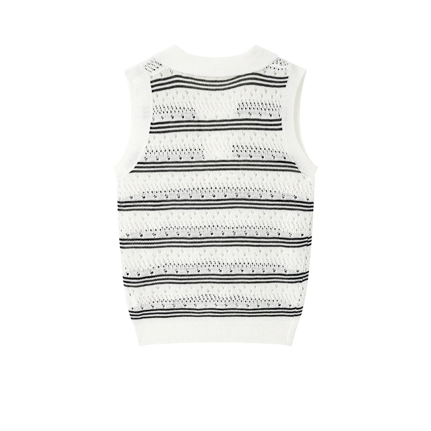Summer Striped Hollow Out Knit Tank Tops American Casual Fashion Loose Simple Men's Lapel Lace-up Sleeveless Vest
