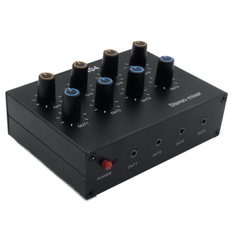 AU-404 Stereo Sound Four Multi Input Output Mixer Dual Channel Audio Music Mixing Four In Four Out Easy To Use