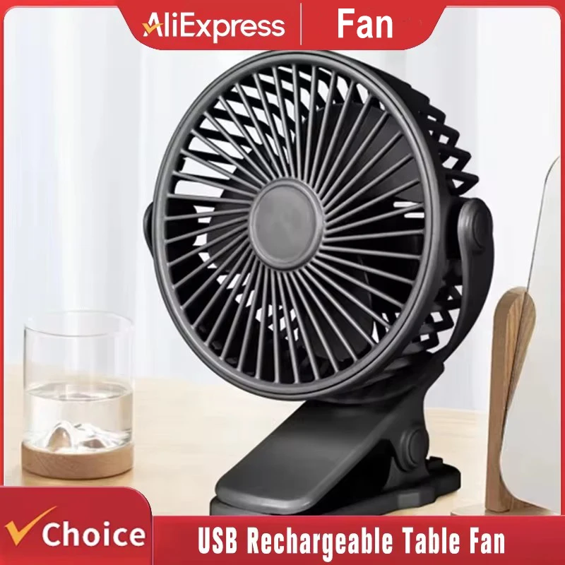 Mini ventilateur à pince 720 ° Ventilateur portable rotatif avec lampe de nuit intégrée, rechargeable par USB, pour le camping et les activités de plein air