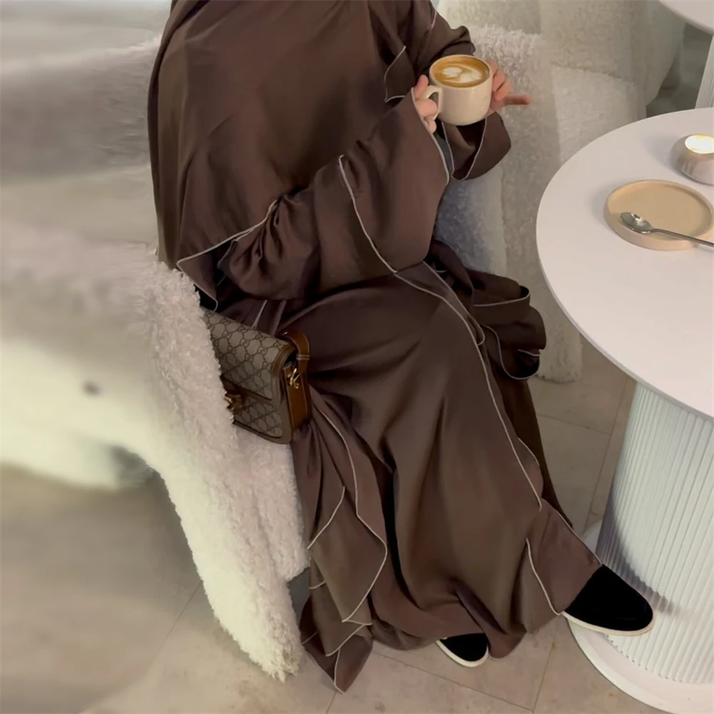 Dubai Abaya Set gaun Maxi Cardigan terbuka wanita Muslim 2 potong Kimono Turki gaun pesta Lebaran Arab Kaftan baju wanita Jalabiya