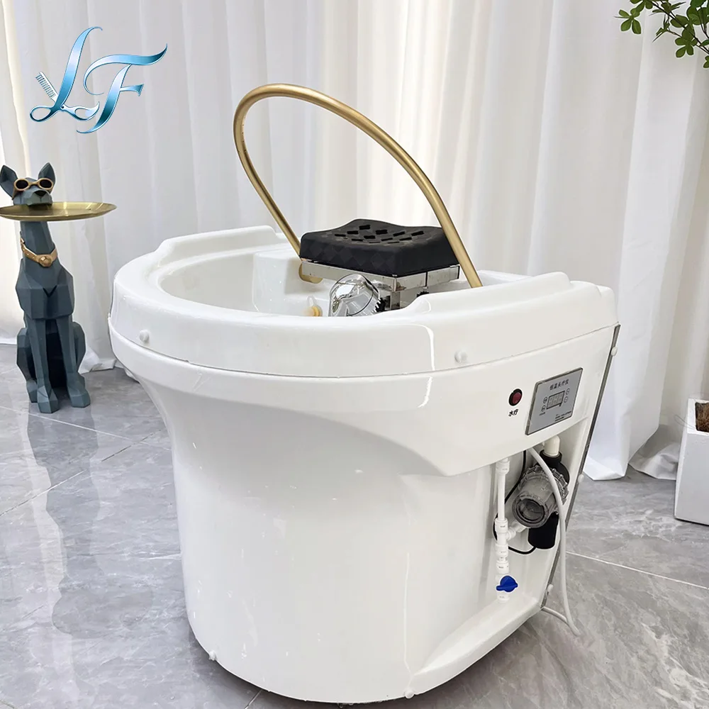 

Modern Thai Style Spa Head Water Therapy Beauty Hair Salon White Shampoo Sink with 60L Storage tank