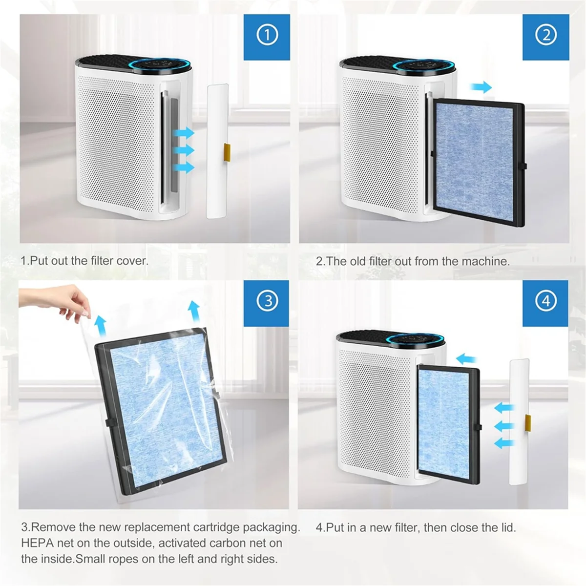 MK04 AIR แผ่นกรองทดแทนสําหรับ Aroeve MK04 MG04JH, H13 True HEPA Filter, เปรียบเทียบกับชิ้นส่วน MK04LX, 2 แพ็ค, สีฟ้า