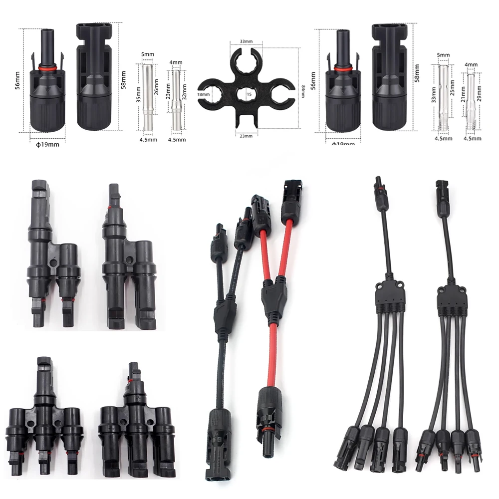 Solar Panel Cable Connector 30A 1000V MC3/4 Male Female Connector With Solar Diode Fuse IP67 For Panel T Y Branch Solar Splitter