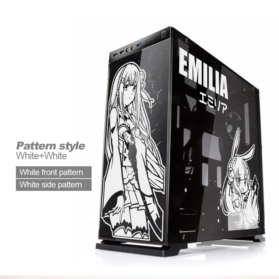 Rem Anime PC Stickers,Cute Vinyl Decor Decals for ATX Gaming Computer Chassis,Waterproof Easy Removable Hollow Out Decal