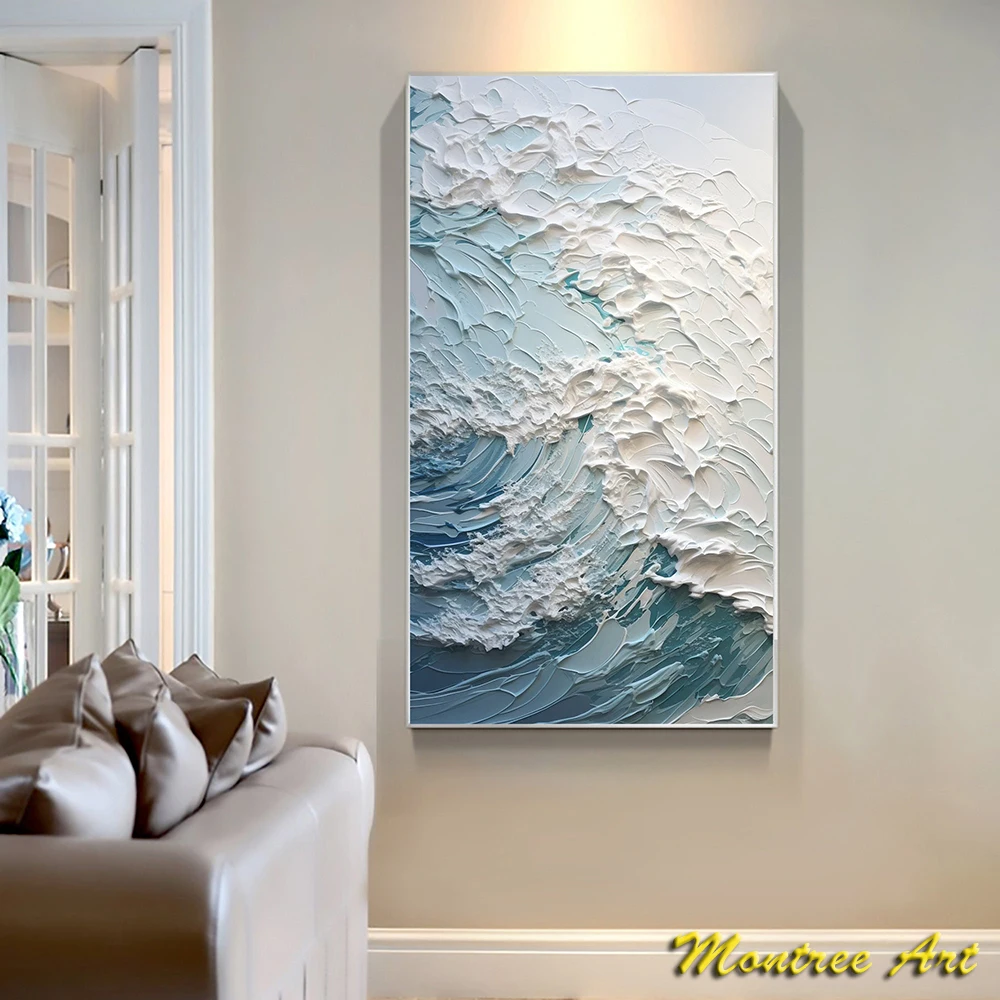 Hand Painted Oil Painting Beach Oil Painting on Canvas Large Wall Art Abstract Original Painting Ocean Wave Art Custom Painting